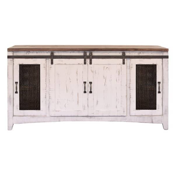 Benjara 67.75 in. White and Brown Wood TV Stand Fits TVs up to 78 in. with 1 Cabinet