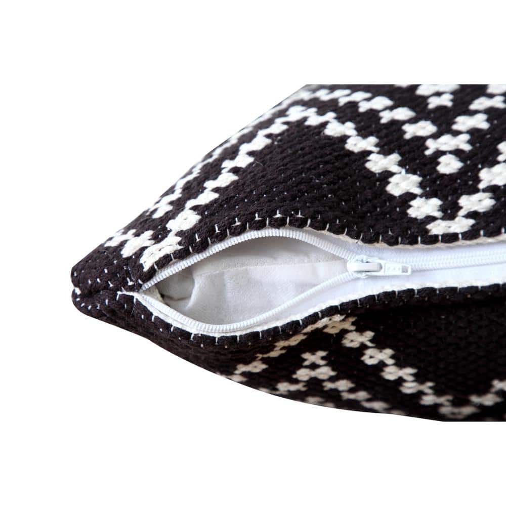 Sevita 20" Square Modern Woven Chevron Throw Pillow - Black/White