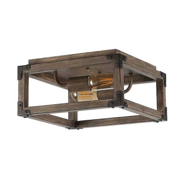 Magnolia 11.5 in. 2-Light Oil Rubbed Bronze/Brown Iron Rustic Farmhouse LED Flush Mount