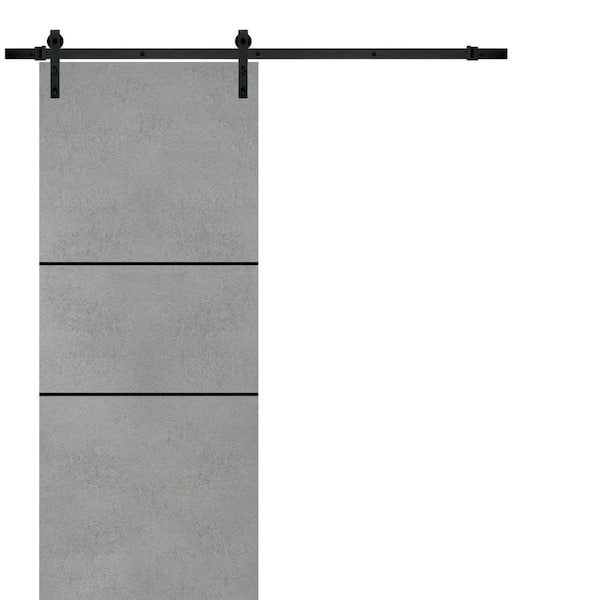 32 in. x 96 in. 1 Panel Concrete Solid Wood with Honeycomb Sliding Barn Door with Hardware Kit