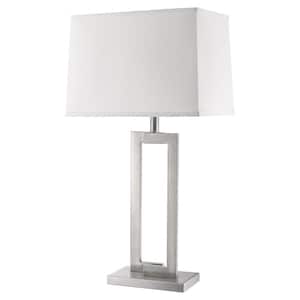 Riley 29.5 in. 1-Light Brushed Nickel Table Lamp With Off-White Shantung Shade