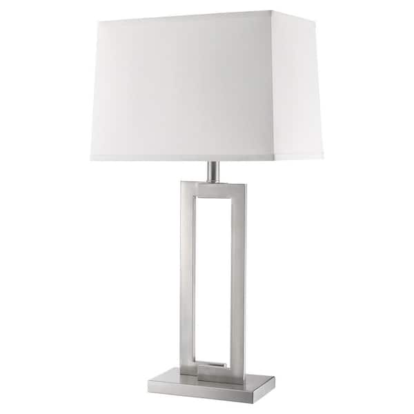 Trend Lighting Riley 29.5 in. 1-Light Brushed Nickel Table Lamp With Off-White Shantung Shade