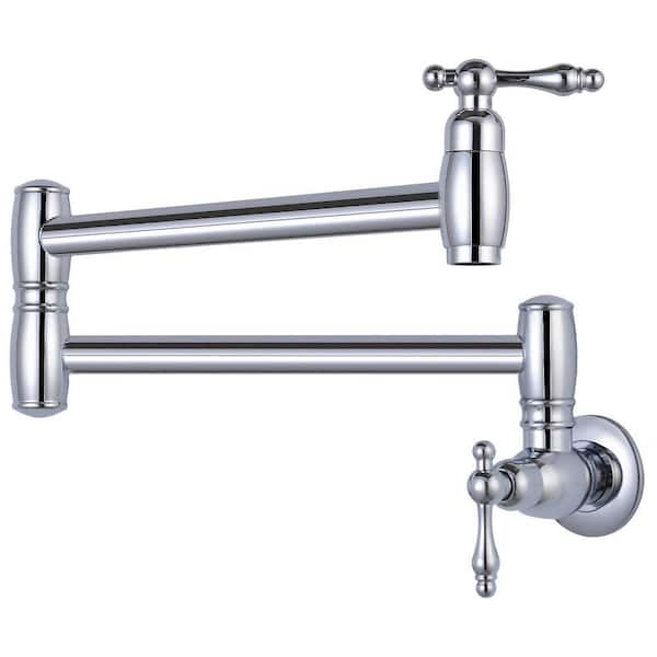 Commercial Restaurant 2 Handle Wall Mount Pot Filler with Retractable Arm in Polish Chrome
