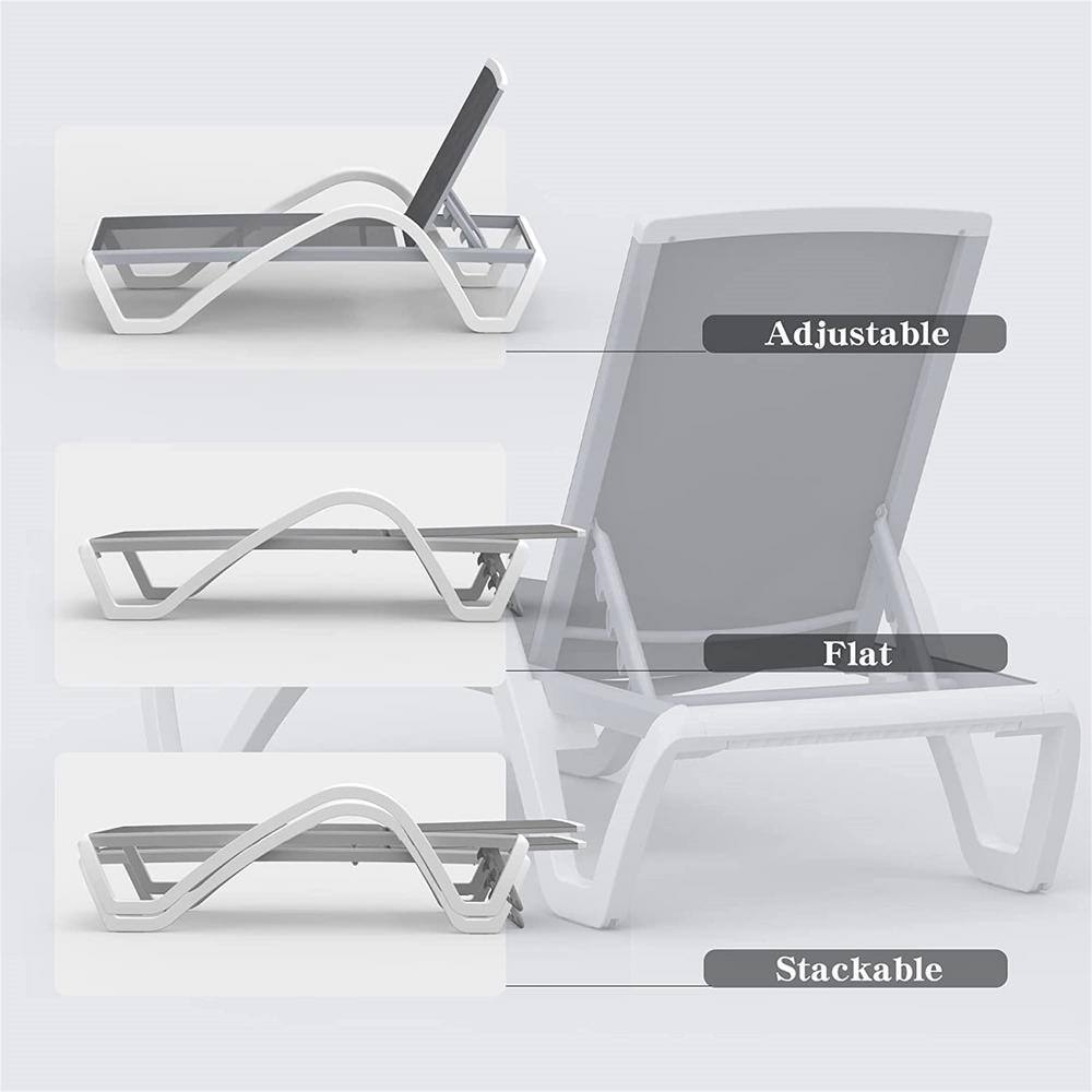 Gray and White Adjustable Aluminum Patio Chaise Lounge with Arms