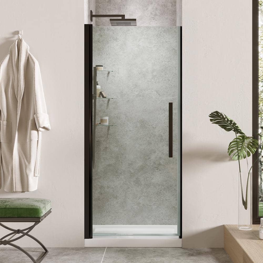 Pasadena 34'' W x 72'' H Black Frameless Shower Kit with Shelves