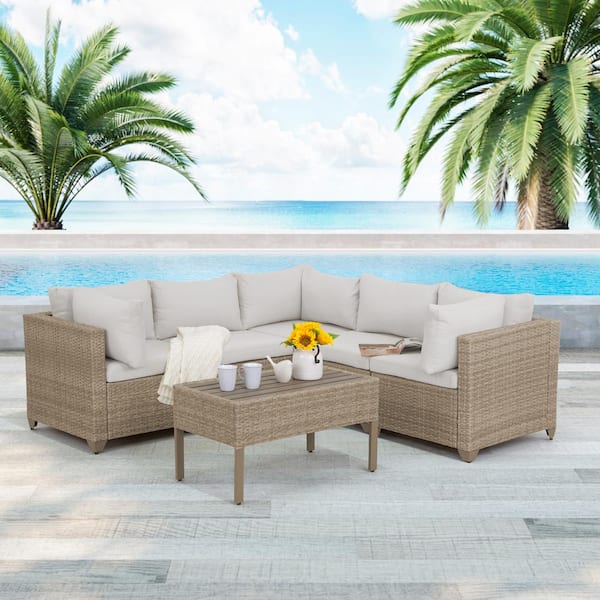TK CLASSICS Maui 6-Piece Wicker Patio Conversation Set with Hazel Cushions