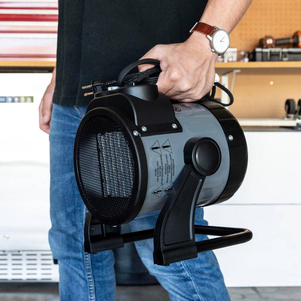 Portable Black and Gray Ceramic Electric Garage Heater with Adjustable Tilt Head