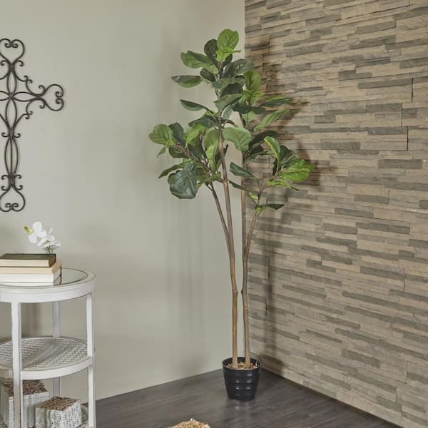 Litton Lane 70 in. H Fiddle Leaf Artificial Tree with Realistic Leaves and Black Melamine Pot