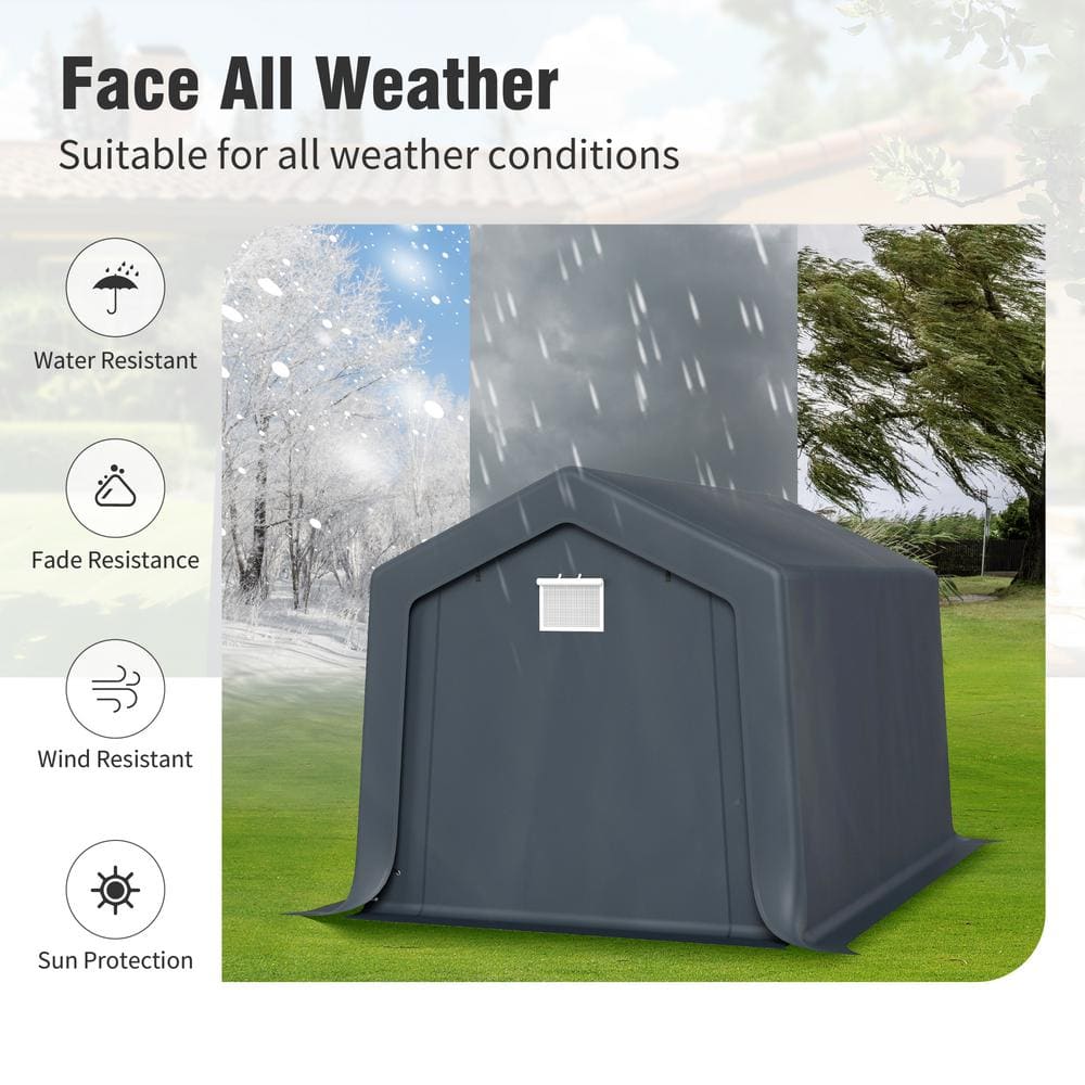 8' x 12' Gray Steel Frame Portable Carport Shelter