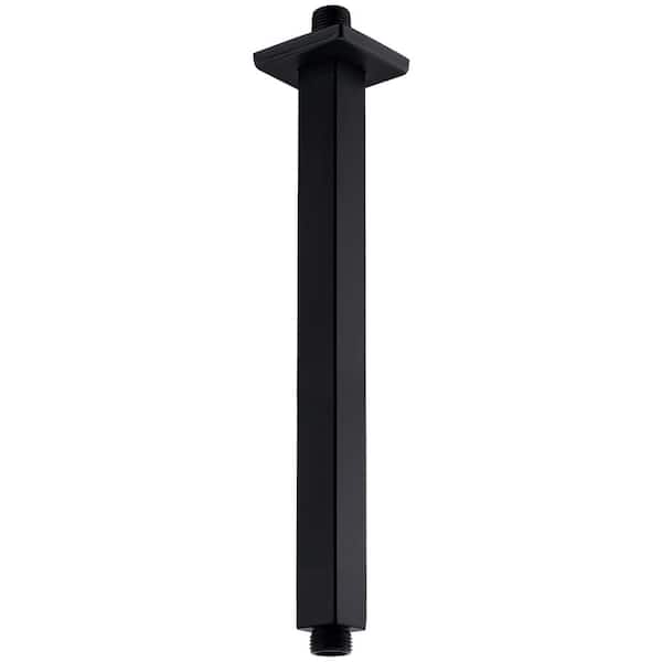 12 Inch Square Ceiling Mounted Shower Arm and Flange in Matte Black Stainless Steel for Rainfall Shower