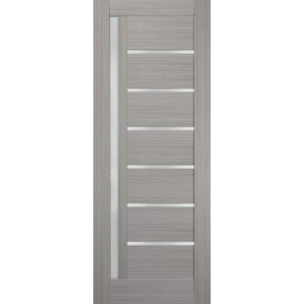 Sartodoors 4088 18 in. x 80 in. Single Panel No Bore MDF 1/4 Lite Frosted Glass Gray Finished Pine Wood Interior Door Slab