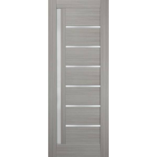 Sartodoors 4088 28 in. x 96 in. Single Panel No Bore MDF 1/4 Lite Frosted Glass Gray Finished Pine Wood Interior Door Slab