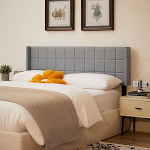 Upholstered Headboard Queen Size Bed, Linen Double Wingback Headboard, 6-Adjustable Position from 40 in. 49.8 in. Gray