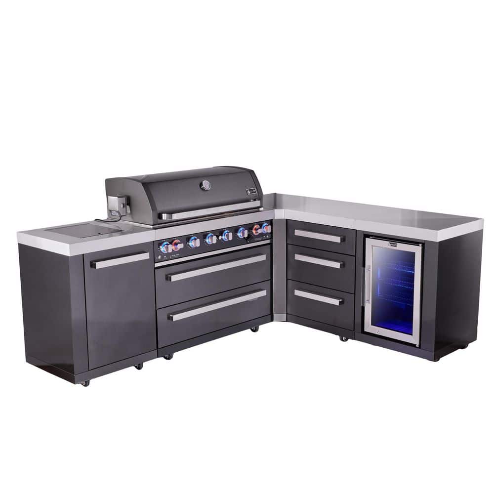 MONT ALPI Black 6-Burner 94 in. x 75 in. L-shaped Outdoor Kitchen