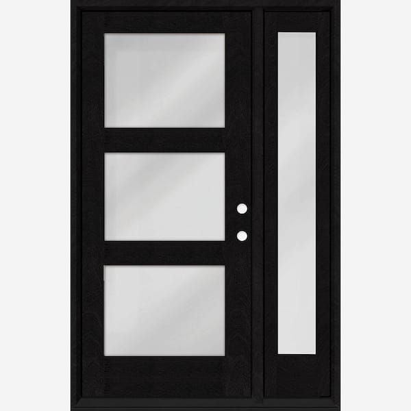 Regency 53 in. x 80 in. Modern 3-Lite Equal Clear Glass LHIS Onyx Stain Mahogany Fiberglass Prehung Front Door 14 in. SL