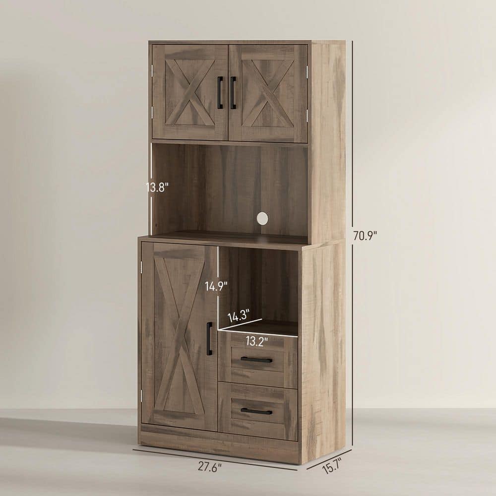 Rustic Driftwood Particle Board Kitchen Pantry Cabinet with Barn Doors