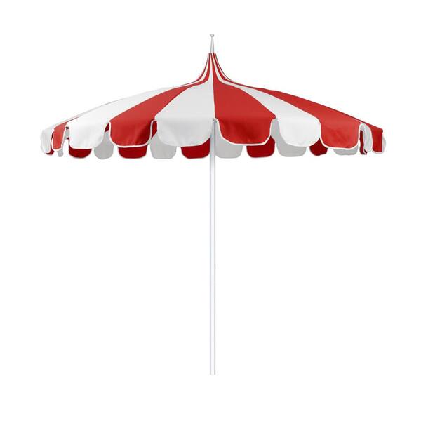 California Umbrella 8.5 ft. Silver Aluminum Commercial Natural Pagoda Market Patio Umbrella Push Lift in Jockey Red Sunbrella