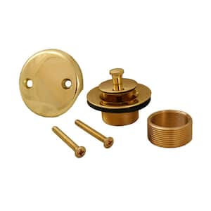 Lift and Turn Bath Tub Drain Conversion Kit with 2-Hole Overflow Plate in Polished Brass