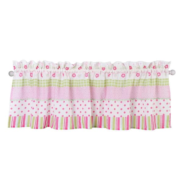 Peace & Love Flower Polka Dot Stripe Plaid Pink Blue Cotton Rod Pocket Window Valance (54"x15" inches) set of 1