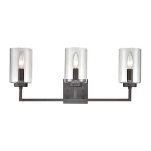 Warder 23 in. W 3-Light Oil Rubbed Bronze Vanity Light with Glass Shades