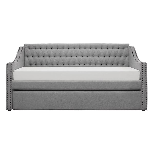 Callie Gray Fabric Upholstered Twin Daybed with Trundle