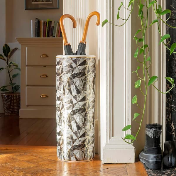 Red Lantern 24 in. Marble and Gold Design Umbrella Stand