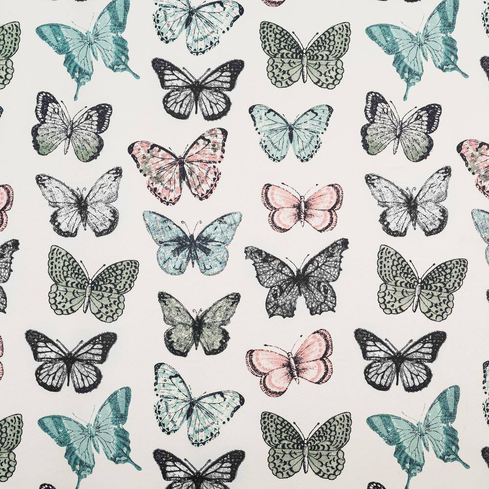 Blue Butterfly Print Sheer Polyester Rod Pocket Curtain Panel