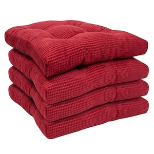 Fluffy Tufted Memory Foam Square 16 in. x 16 in. Non-Slip Indoor/Outdoor Chair Cushion with Ties, Red (4-Pack)