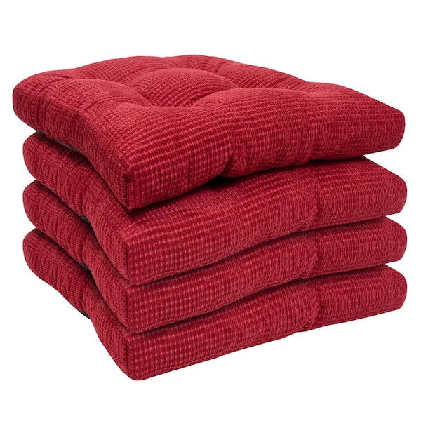 Sweet Home Collection Fluffy Tufted Memory Foam Square 16 in. x 16 in. Non-Slip Indoor/Outdoor Chair Cushion with Ties, Red (4-Pack)