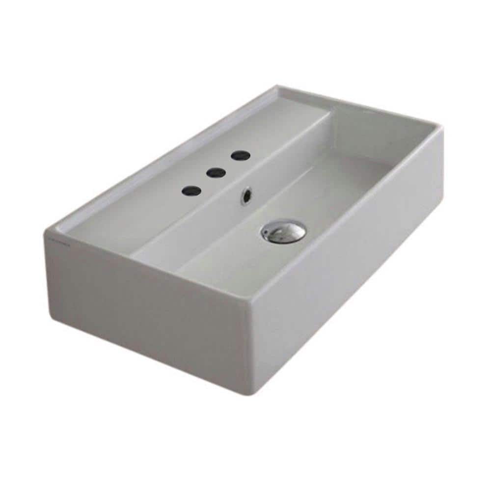 Teorema White Ceramic Rectangular Wall-Mount Sink with Overflow