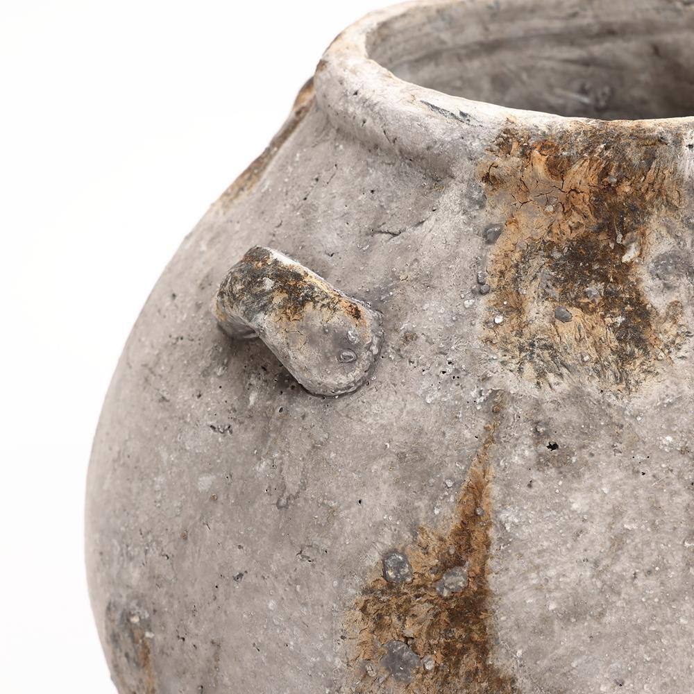 12-Inch Gray and Brown Ceramic Jug Vase with Handles