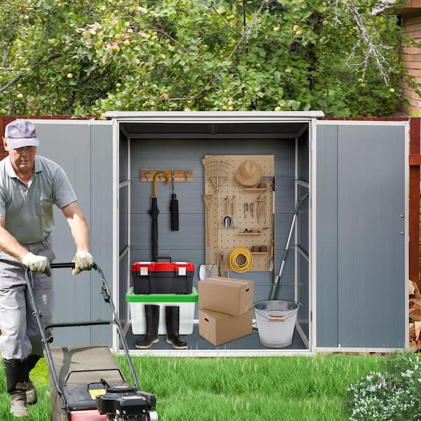 5 ft. W x 3 ft. D, Outdoor Storage Shed Waterproof Resin Cabinet with Lockable Double Doors, Gray, (15 sq. ft.)
