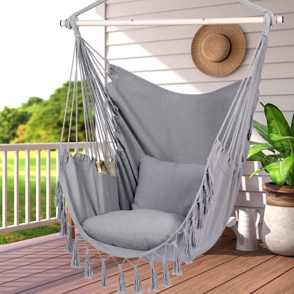 Hammock Chair Hanging Rope Swing, Maximum 500 lbs. 2-Cushions