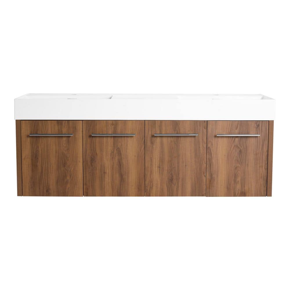 59 in. Double Sink Wall-Mounted Floating Brown Ebony Bath Vanity with White Resin Top price history on PriceWatchPro