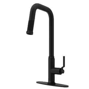 Hart Angular Single Handle Pull-Down Spout Kitchen Faucet Set with Deck Plate in Matte Black