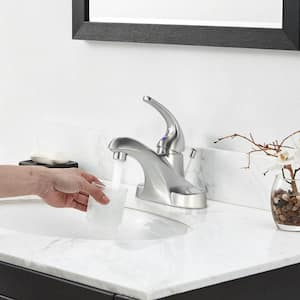 Modern 4 in. Centerset Low Arc Single Handle Bathroom Faucet with Lift Rod Drain Kit in Brushed Nickel