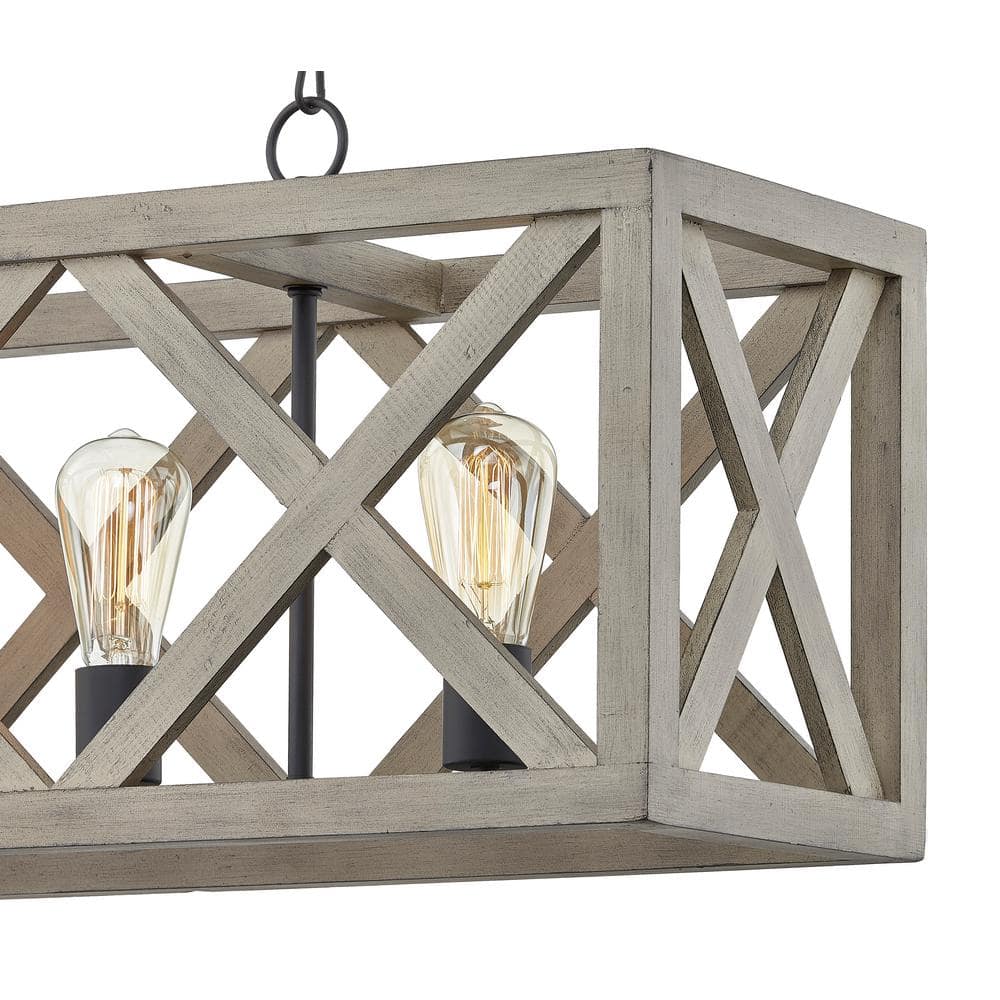 Anchor Gray Oak and Matte Black Rectangular Cage Pendant Light