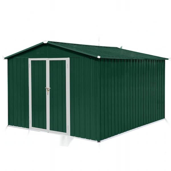 Unbranded 10 ft. W x 8 ft. D Outdoor Metal Shed Type with 2 Vents Lockable for Garden Backyaed Coverage Area 80 sq. ft. Green