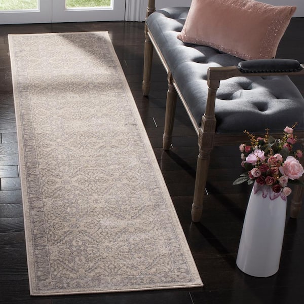 Brentwood Cream/Gray 2 ft. x 14 ft. Antique Floral Border Runner Rug