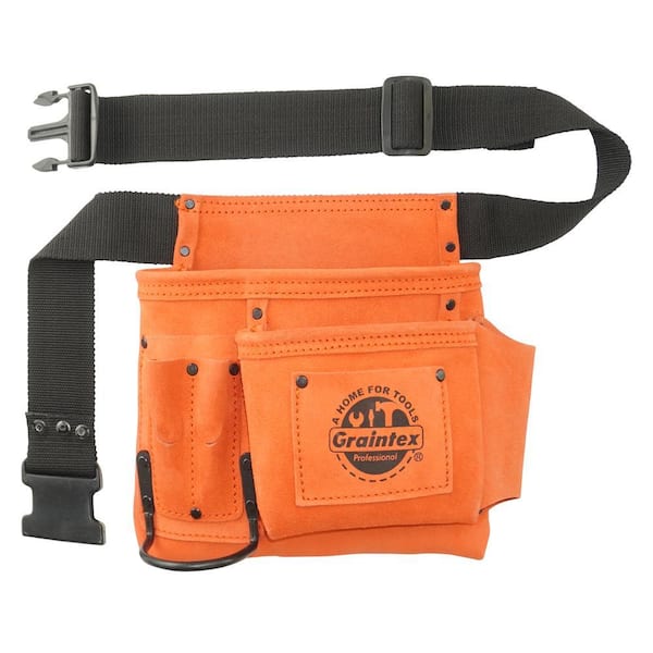 5-Pocket Suede Leather Nail and Tool Pouch with Belt