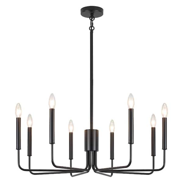 ADSENSTY 8-Light Black Height Adjustable Modern Linear Candlestick Chandelier, Hanging Light Fixture
