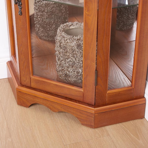 J&E Home 66.55 in.H Brown Wood Glass Corner Display Storage Cabinet With Light Bar and Adjustable Shelves GD-W24417916 J&E Home 66.55 in.H Brown Wood Glass Corner Display Storage Cabinet With Light Bar and Adjustable Shelves GD-W24417916