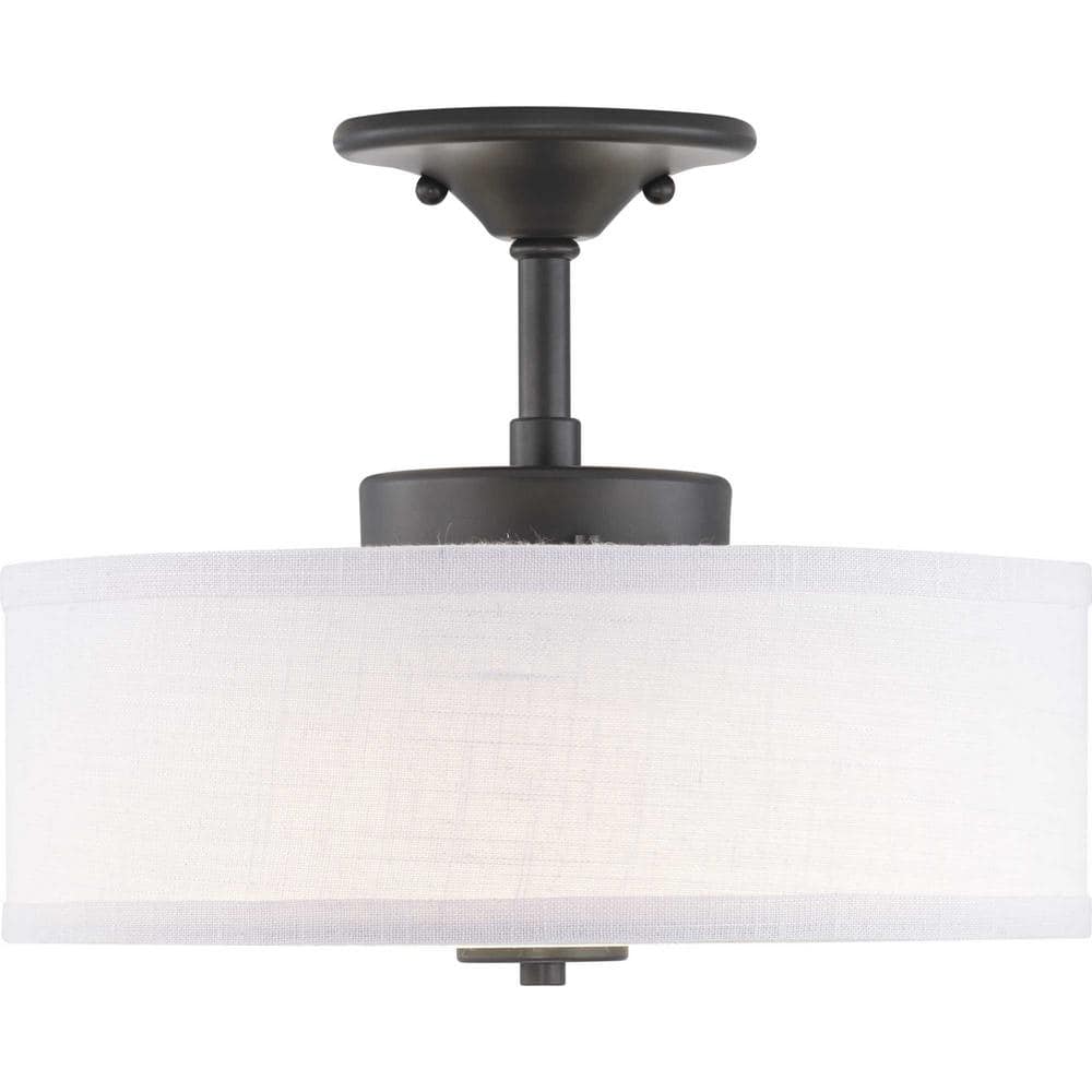 Graphite LED Semi-Flush Mount with Linen Shade