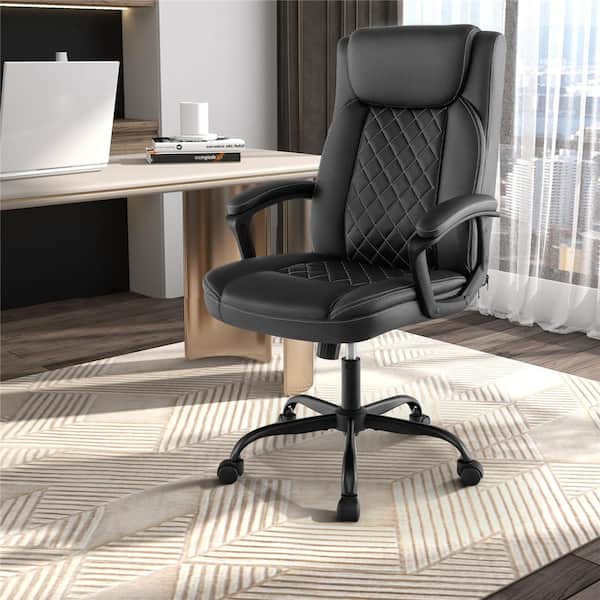 Fabric Adjustable Height Swivel High Back Ergonomic Office Chair in Black with Arms