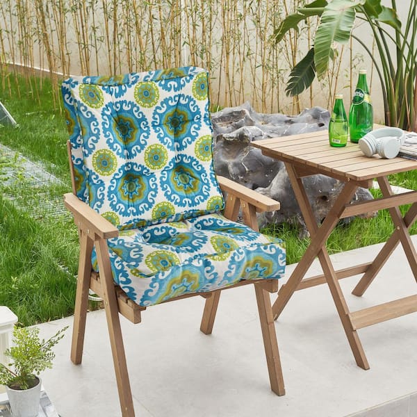 BLISSWALK 19 in. x 19 in. x 5 in. Outdoor Seat Cushions Pack of 2 Tufted Patio Chair Pads Square Foam for Dining Chair (Lake Blue)