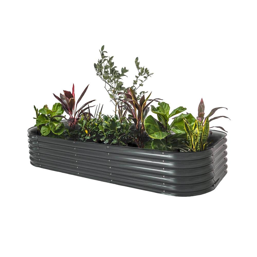 17" Tall Modern Gray Modular Metal Outdoor Raised Garden Bed