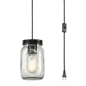 40 Watt 1 Light Black Finished Shaded Pendant Light with Clear glass Glass Shade and No Bulbs Included