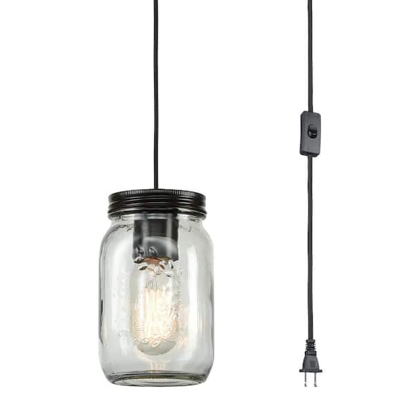 CLAXY 40 Watt 1 Light Black Finished Shaded Pendant Light with Clear glass Glass Shade and No Bulbs Included