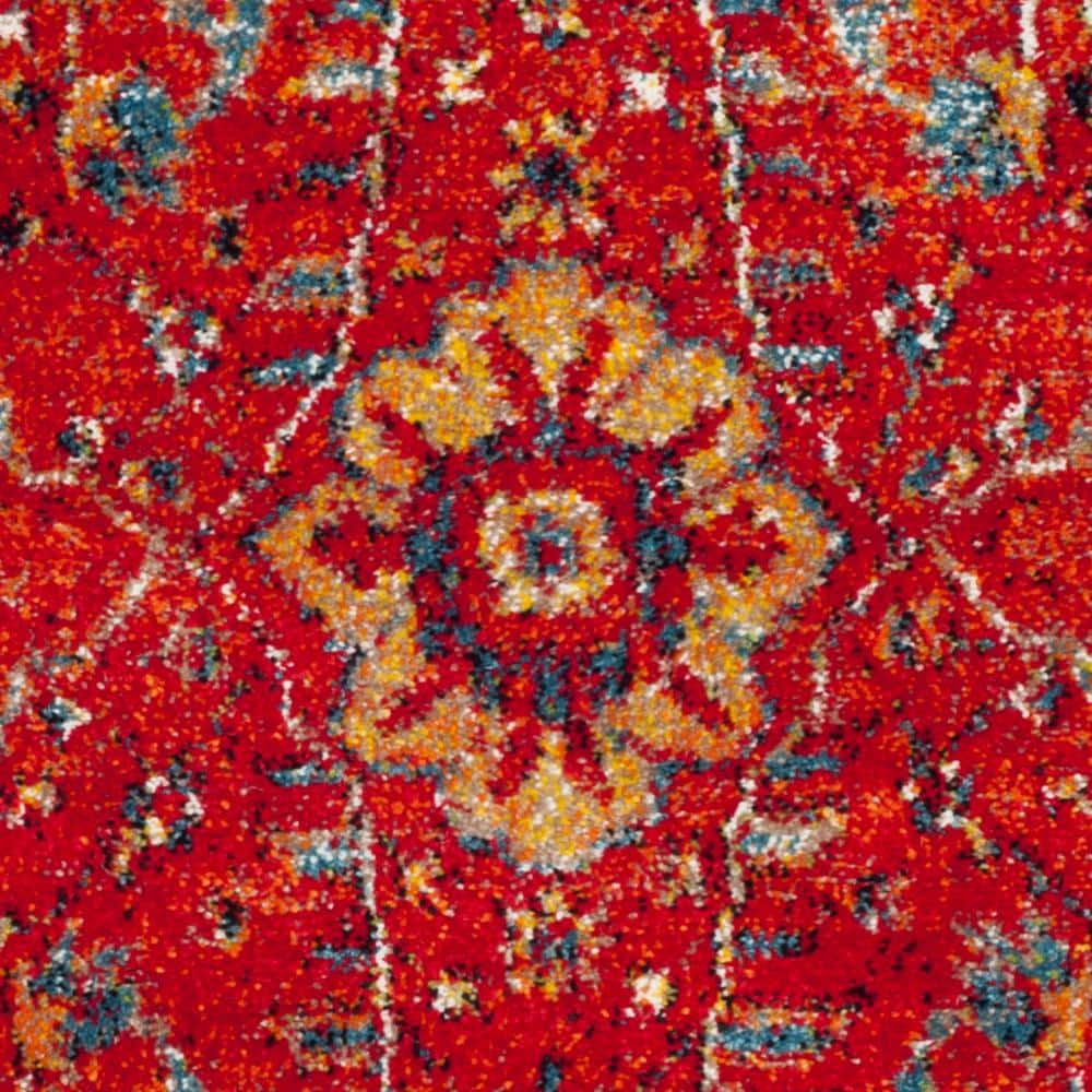 Lorelai Navy and Orange Floral Synthetic 26" Easy-Care Runner Rug