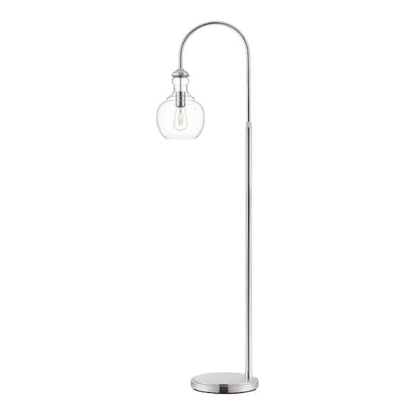Home Decorators Collection Bakerston 60 in. Polished Nickel Arc Floor Lamp with Clear Glass Shade